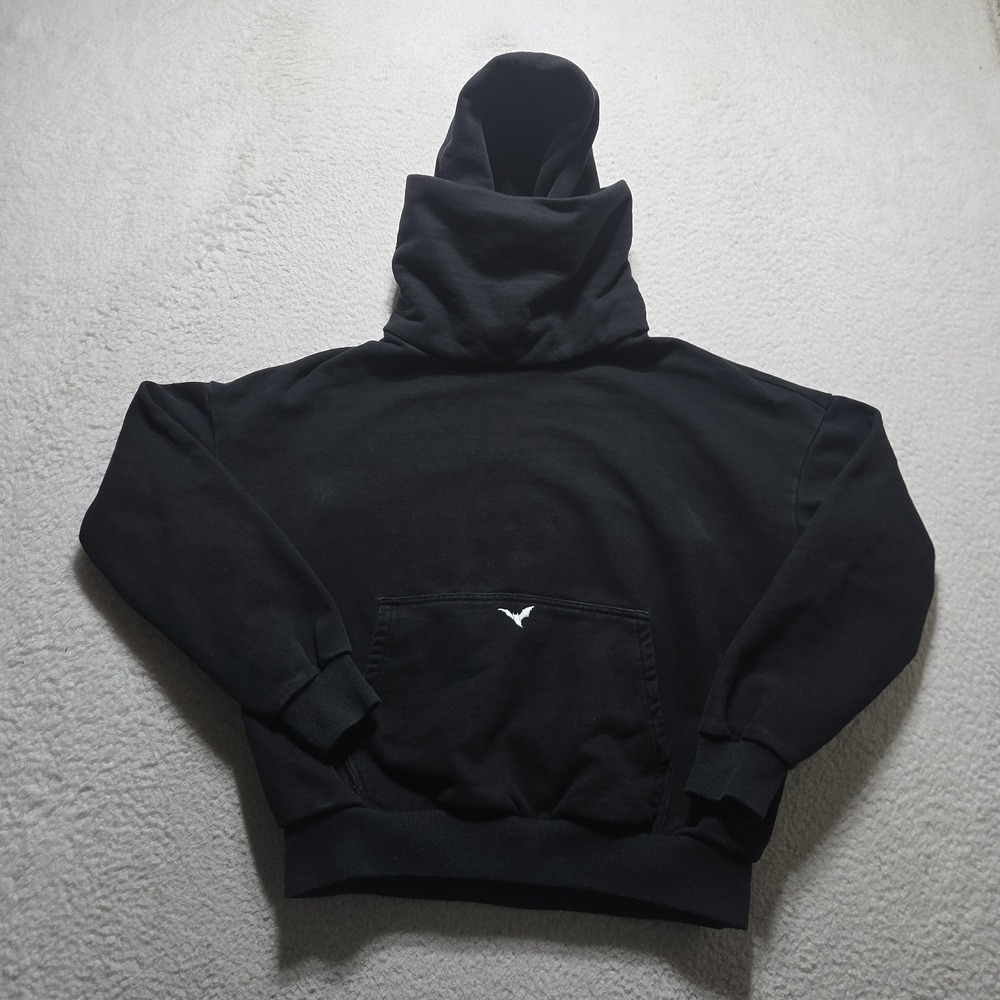 Ditch LA Masked Hoodie Size Medium Faded Black Noir White Bat Logo Crop Pullover